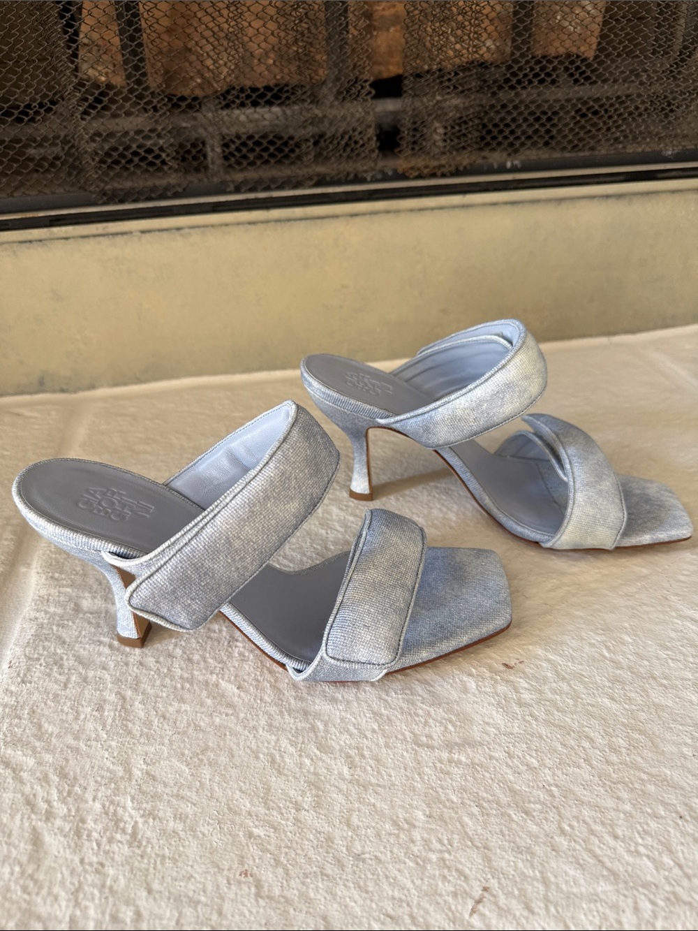 Gia Borghini Light Blue Denim Two-Band Sandals